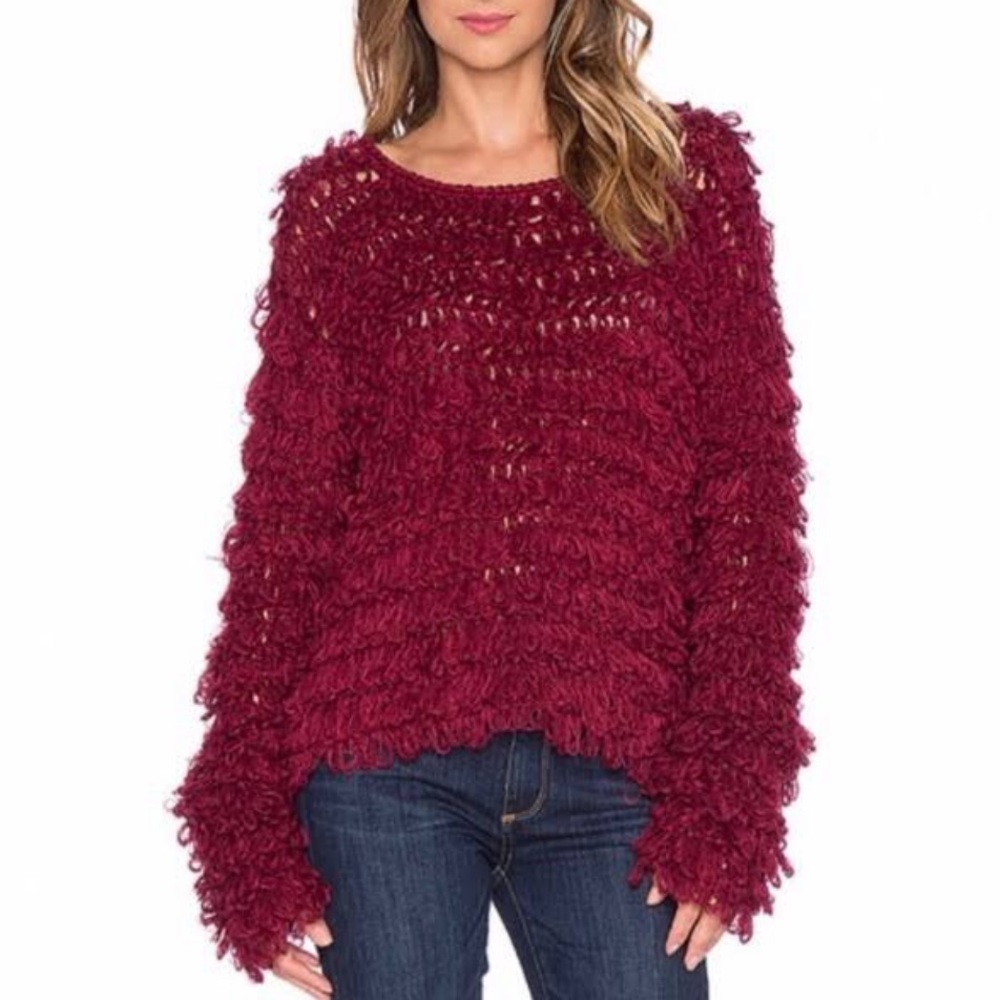 For Love and Lemons Red Loop Pullover Sweater